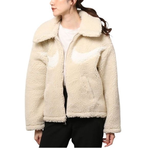 Nike Sportswear Swoosh Womens Full Zip Sherpa Jacket Size Medium Sail DV7073-206 - Picture 3 of 3